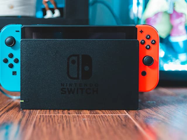 A Nintendo Switch in its dock