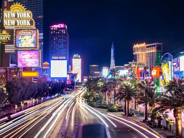 The neon-lit Las Vegas strip at night